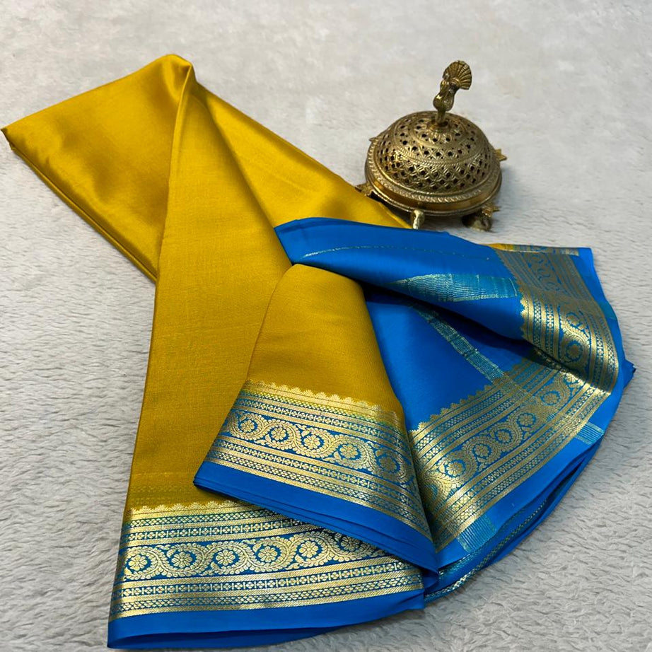 Pure Mysore  Rich Pallu Soft Silk yellow Saree