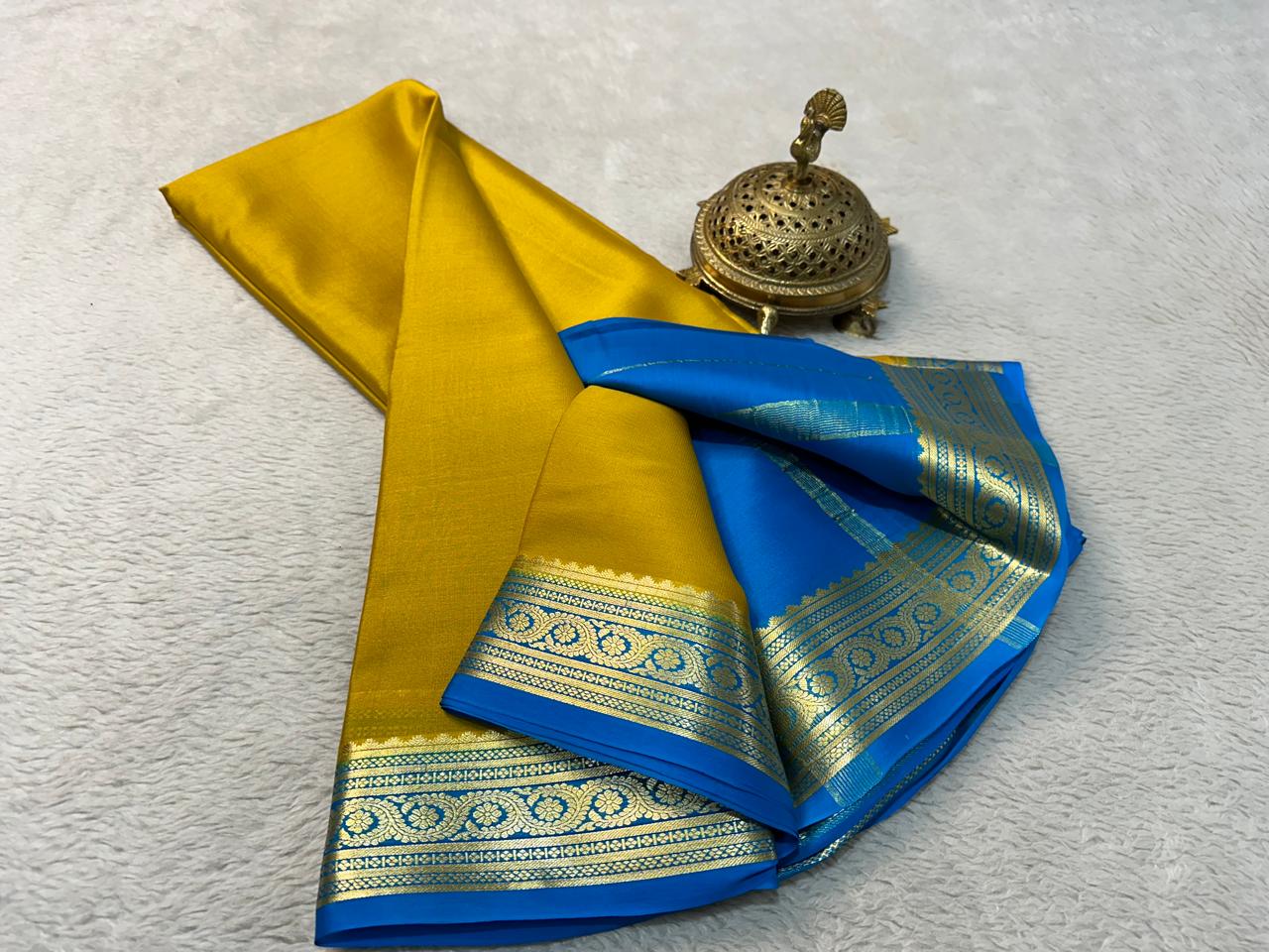 Pure Mysore  Rich Pallu Soft Silk yellow Saree