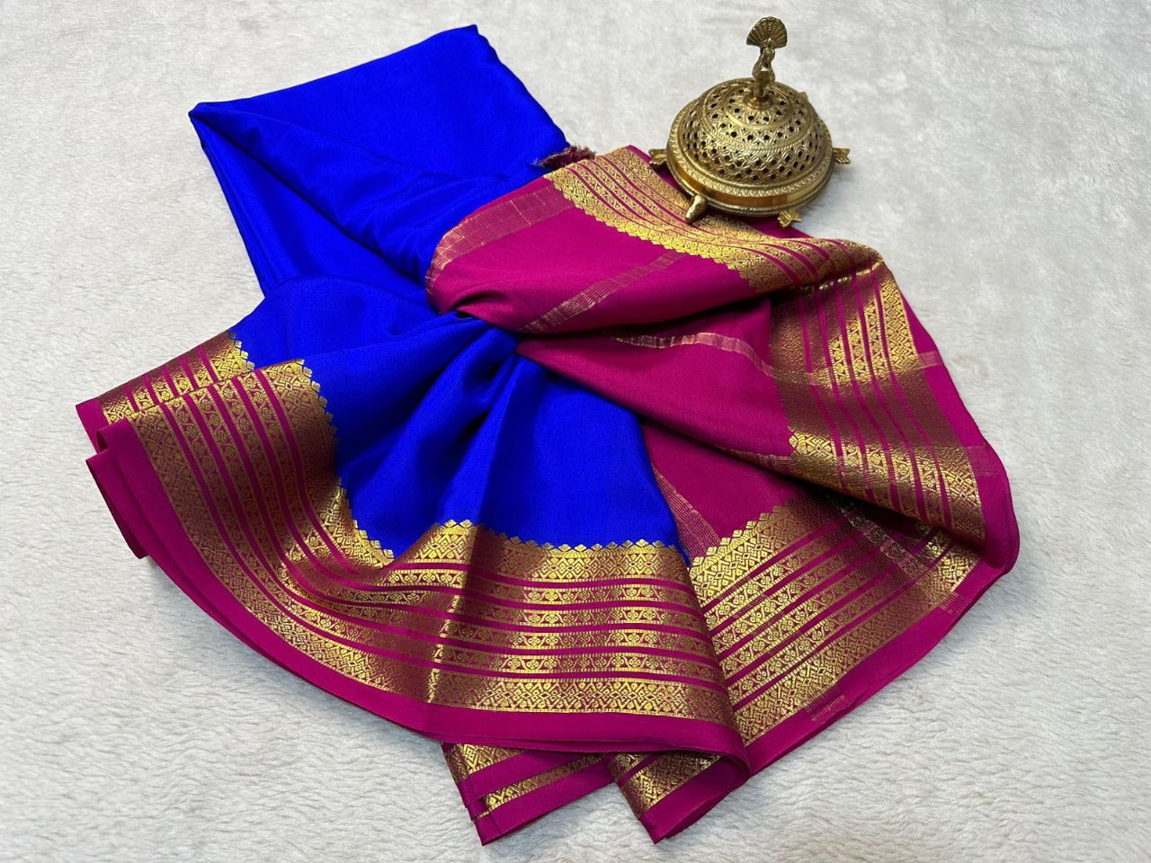 Classic Royal Blue Plain Silk Saree With Rich Zari Border