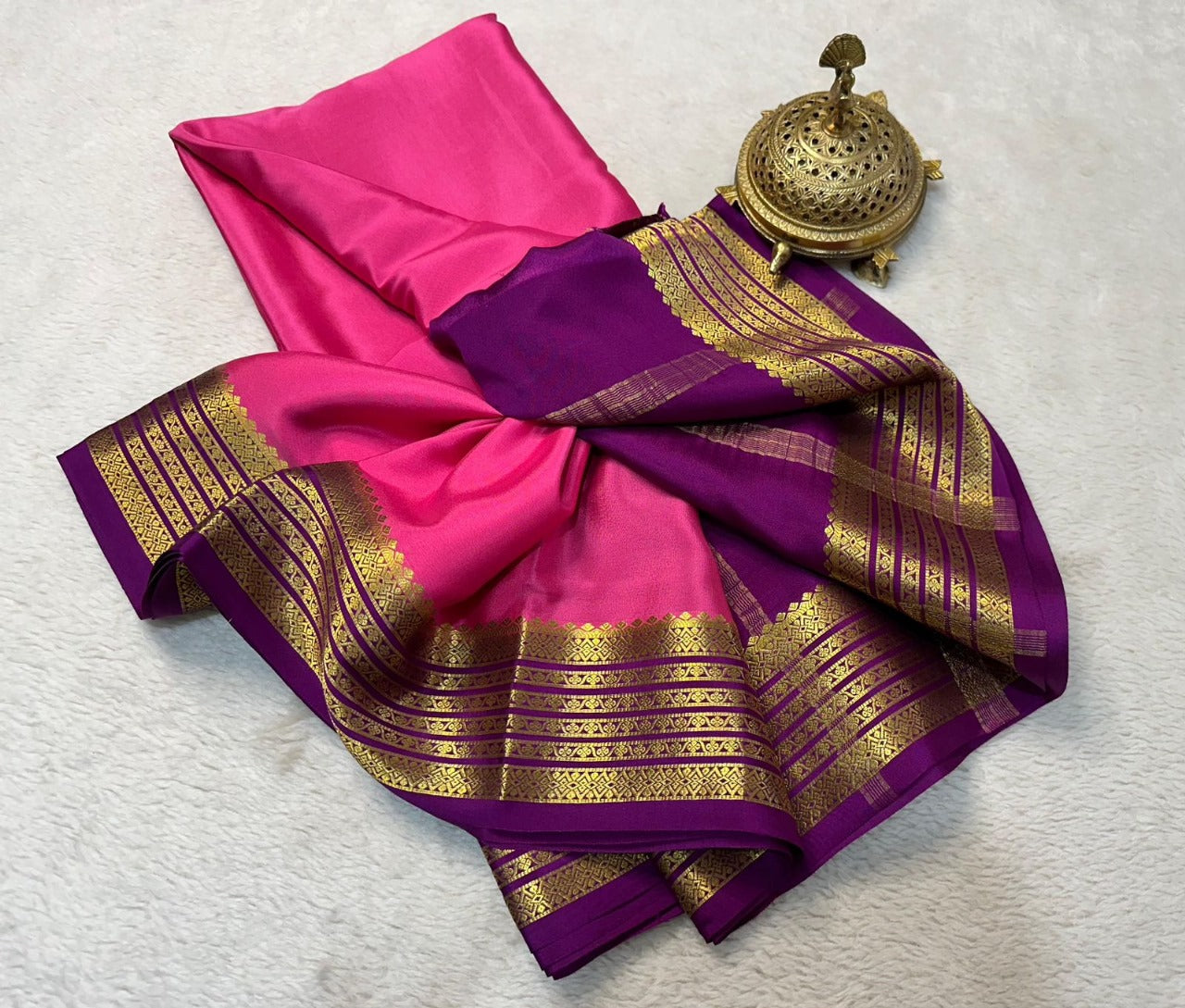 Lustrous Dark Pink Mysore Silk Saree With Traditional Zari Finish
