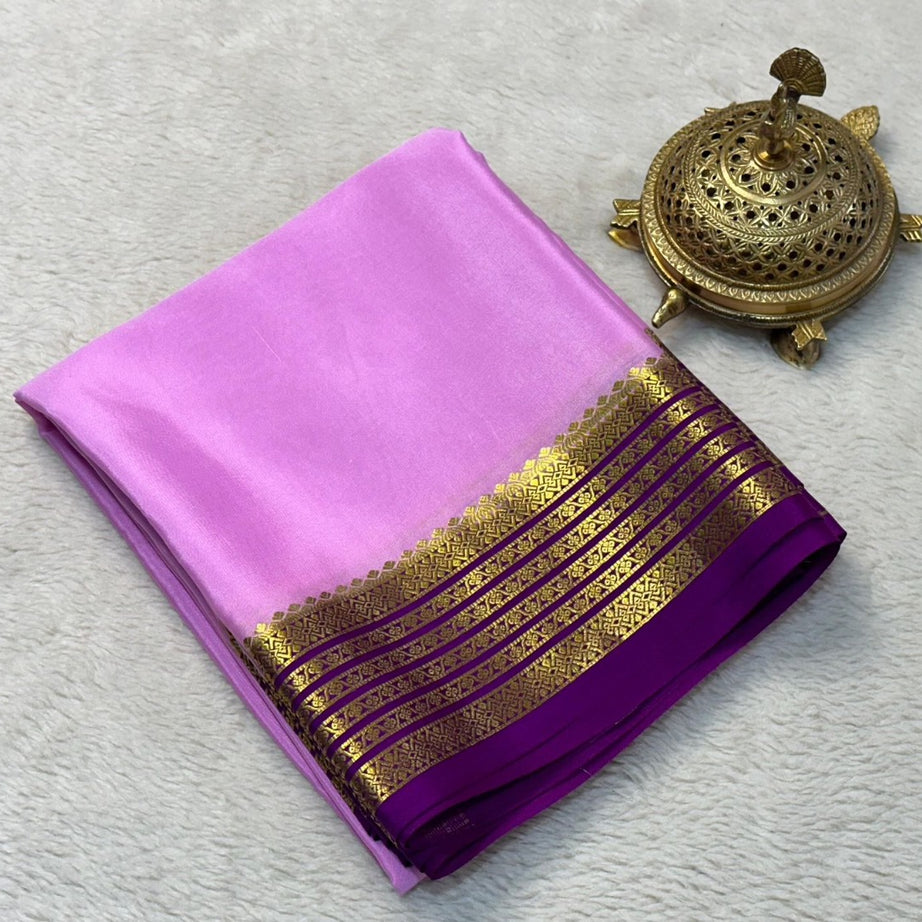 Exquisite Pure Mysore Silk Saree with Luxurious Rich Pallu in Pink