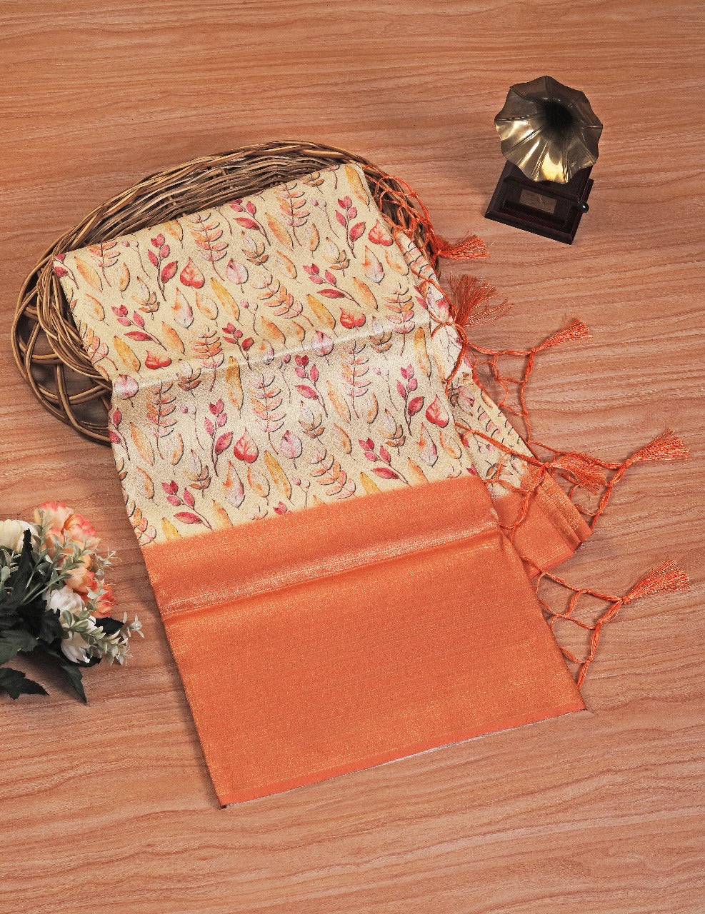Graceful Orange Soft Silk Saree With Digital Ethnic Design