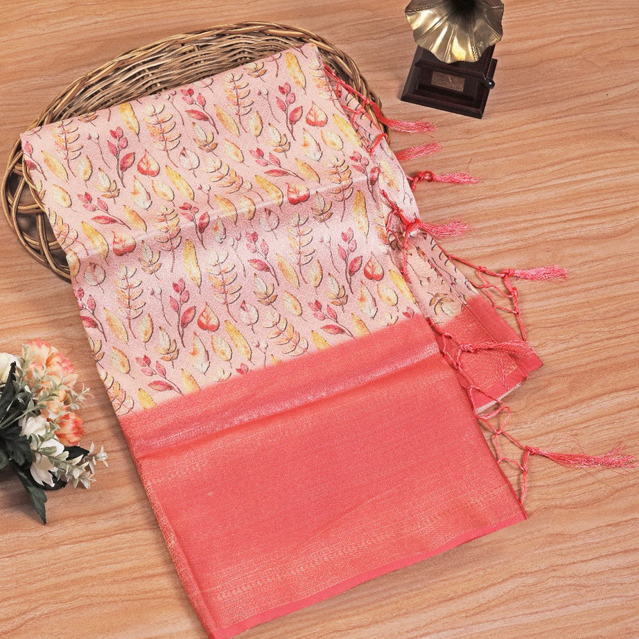 ✨ Latest Printed Elegance: Soft Silk Sarees in Peach ✨