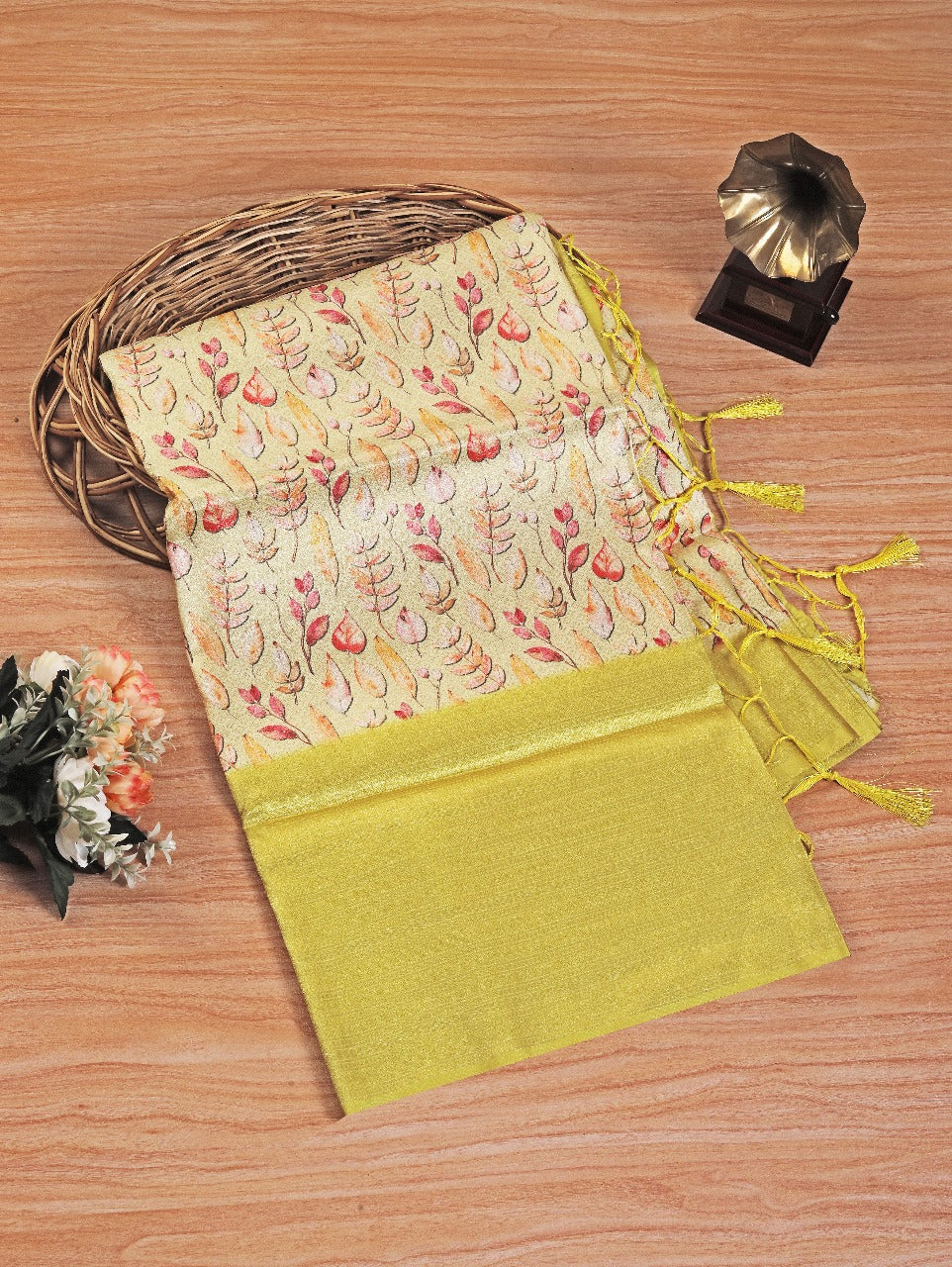 Heritage Digital Print Saree In Yellow Soft Silk Weave