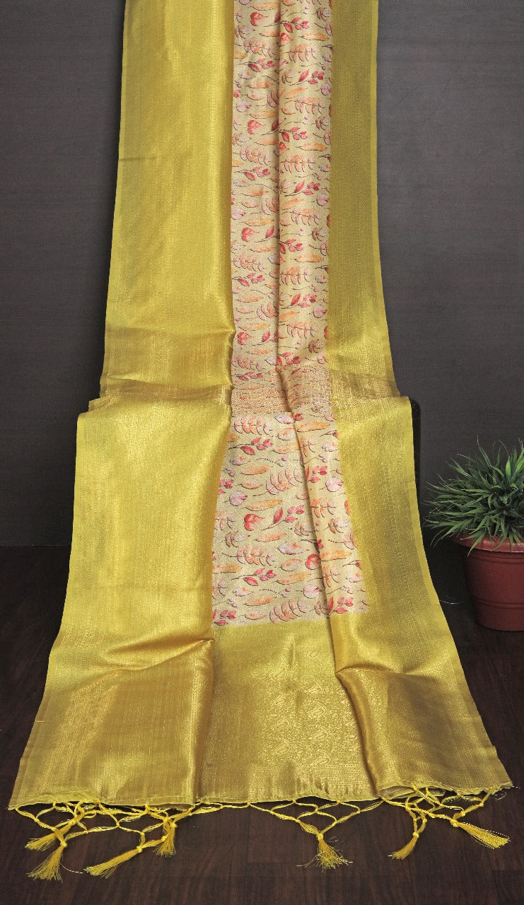 Heritage Digital Print Saree In Yellow Soft Silk Weave