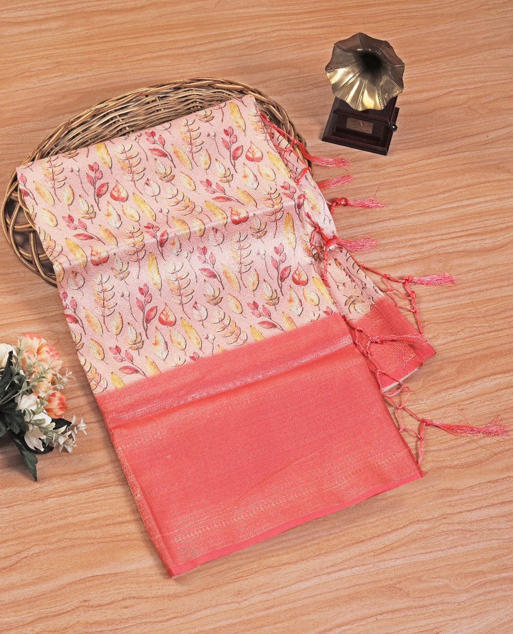 Vibrant Orange Soft Silk Saree With Digital Motif Work