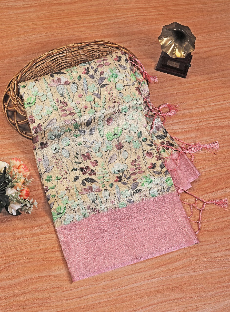 Ethnic Printed Soft Silk Saree In Pink For Occasions