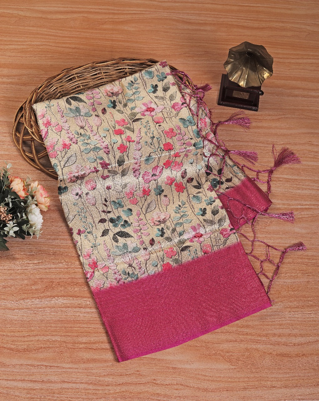 Soft Silk Printed Saree In Magenta With Traditional Flair