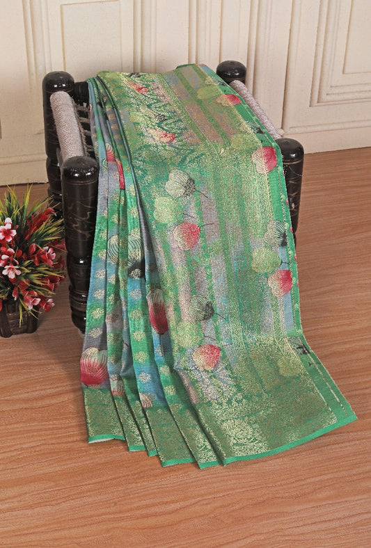 💖Printed Perfection: Graceful Soft Silk Sarees in Parrot Green💖