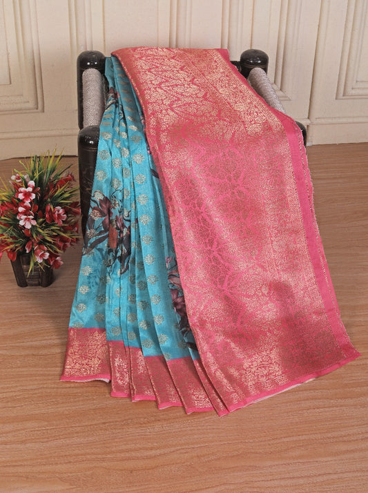 💖Printed Perfection: Graceful Soft Silk Sarees in Sky Blue💖