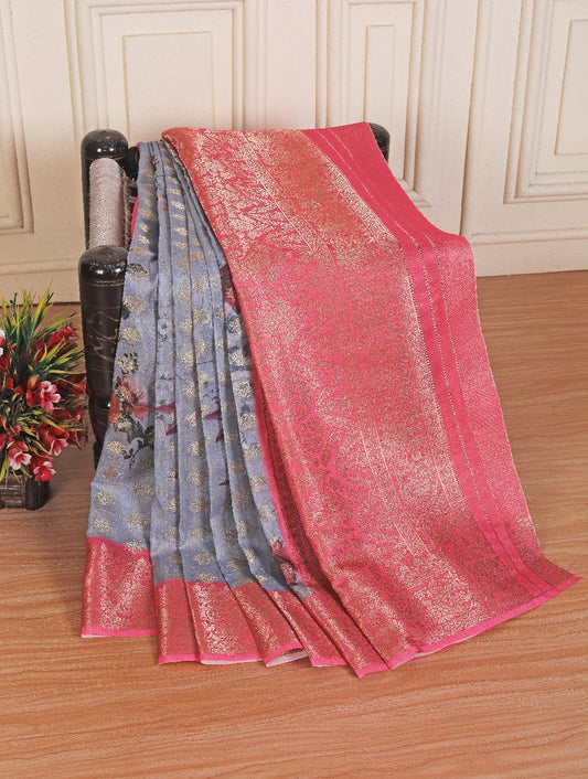 💖Printed Perfection: Graceful Soft Silk Sarees in Grey 💖