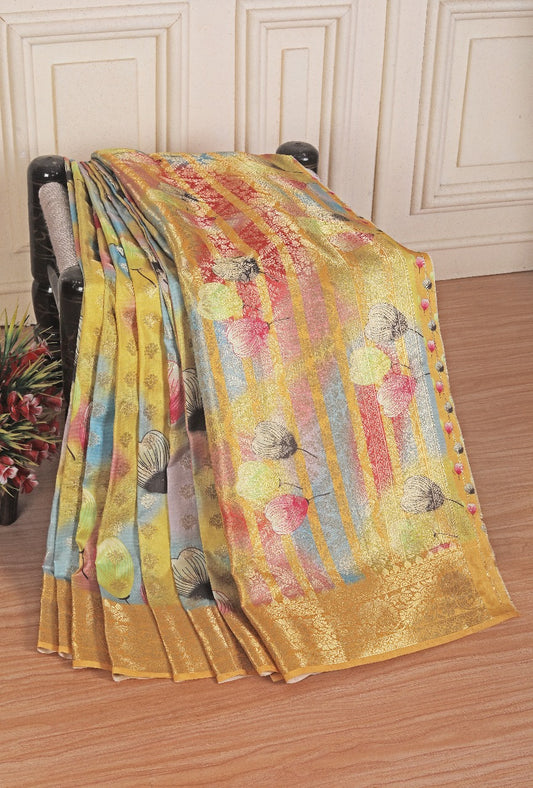 💖Printed Perfection: Graceful Soft Silk Sarees in Yellow 💖