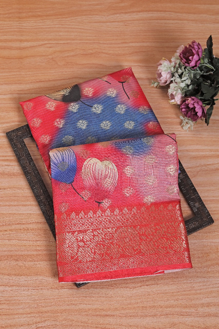Elegant Red Soft Silk Traditional Printed Saree