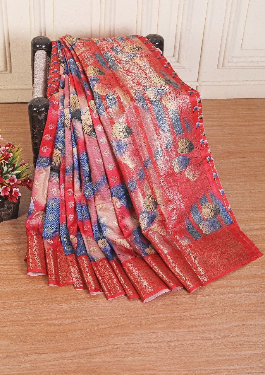 Elegant Red Soft Silk Traditional Printed Saree