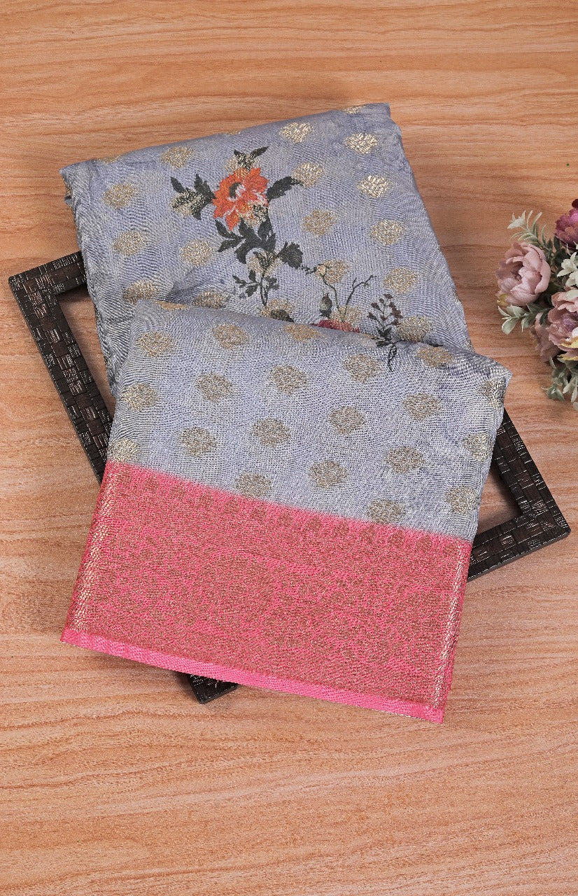 Classic Ethnic Soft Silk Saree In Pink With Printed Motifs