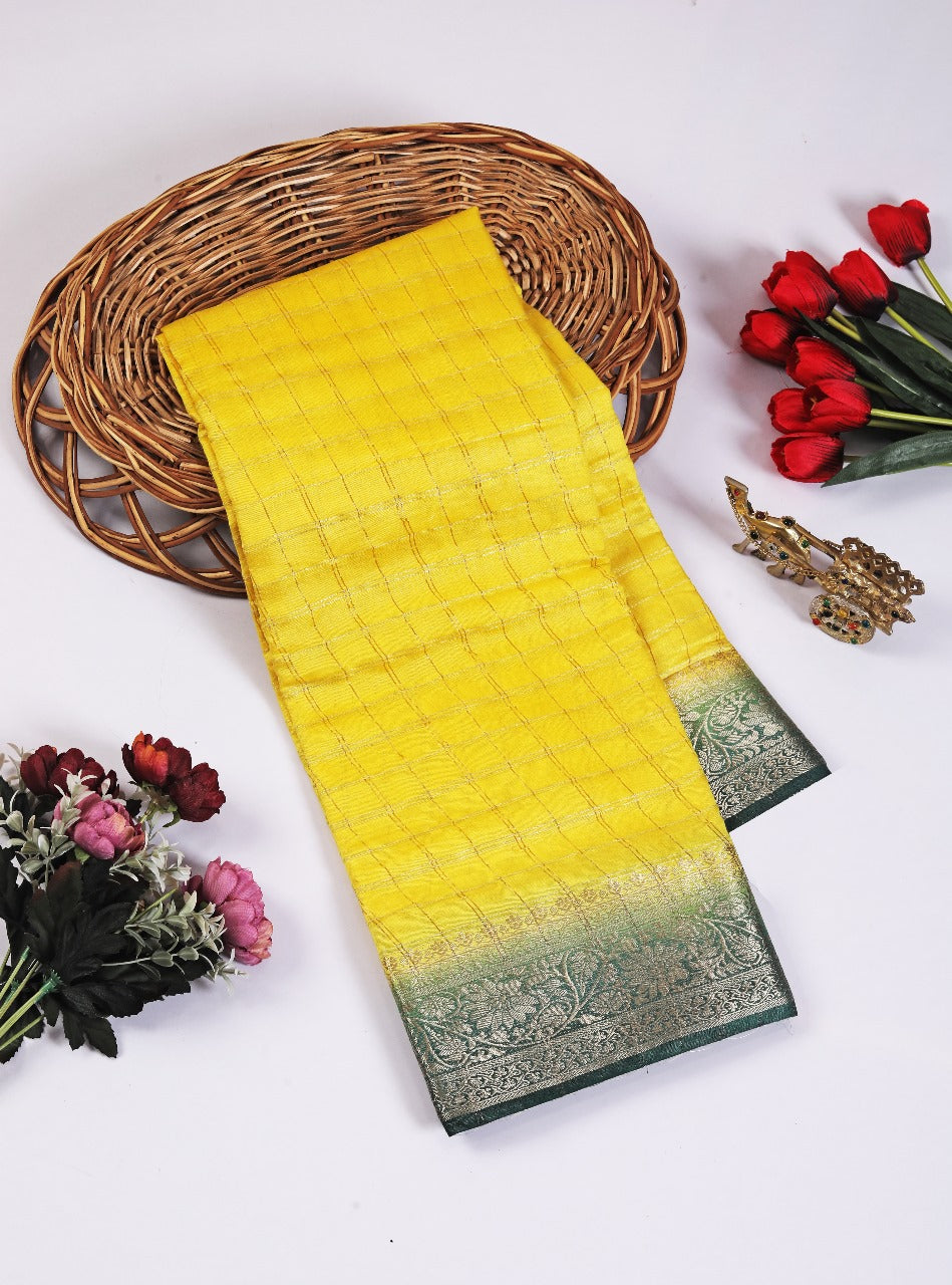 Traditional Yellow Silk Saree With Zari Border Ethnic Festive Look