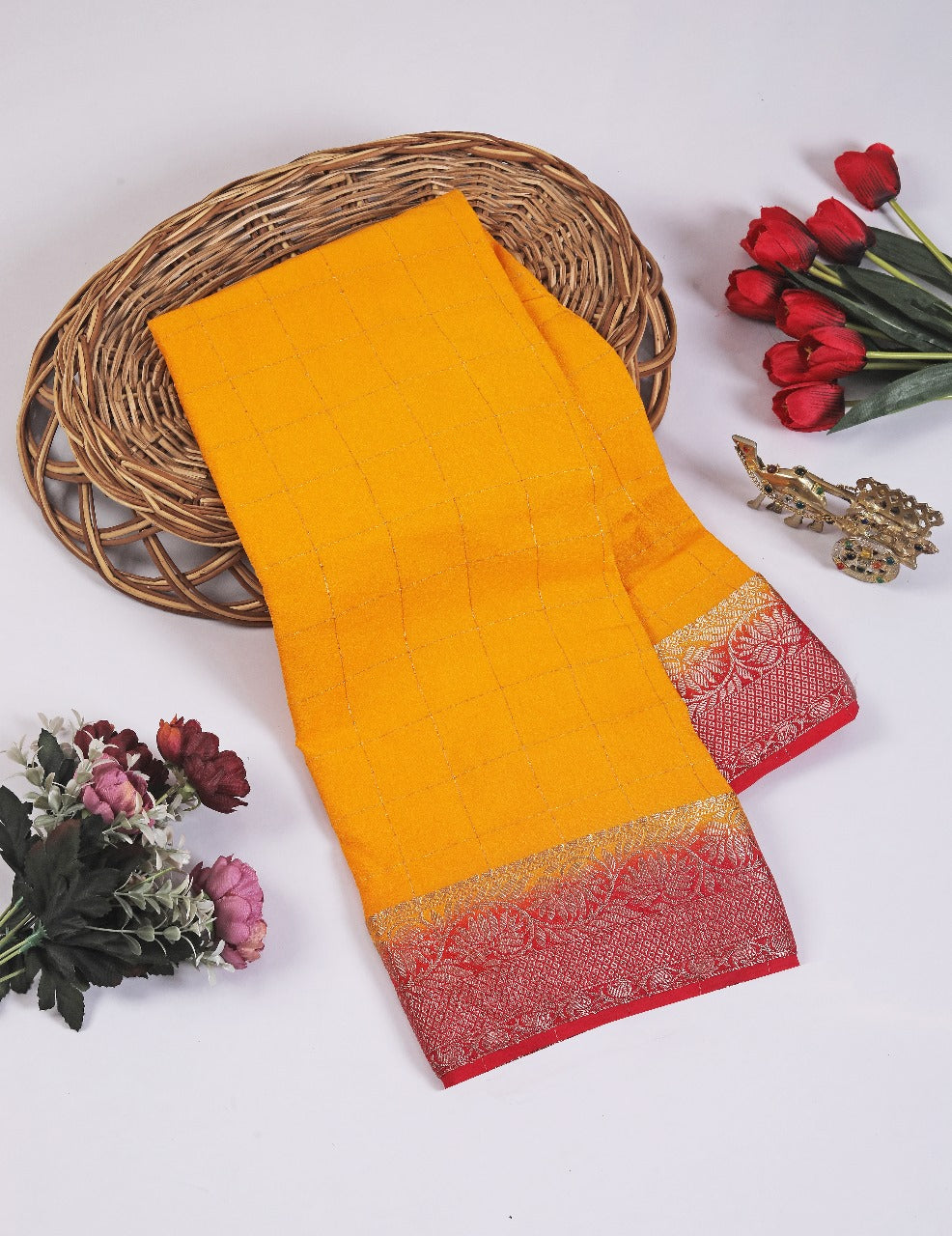 Pure Soft Silk Mustard Saree With Classic Zari Work Wedding Special