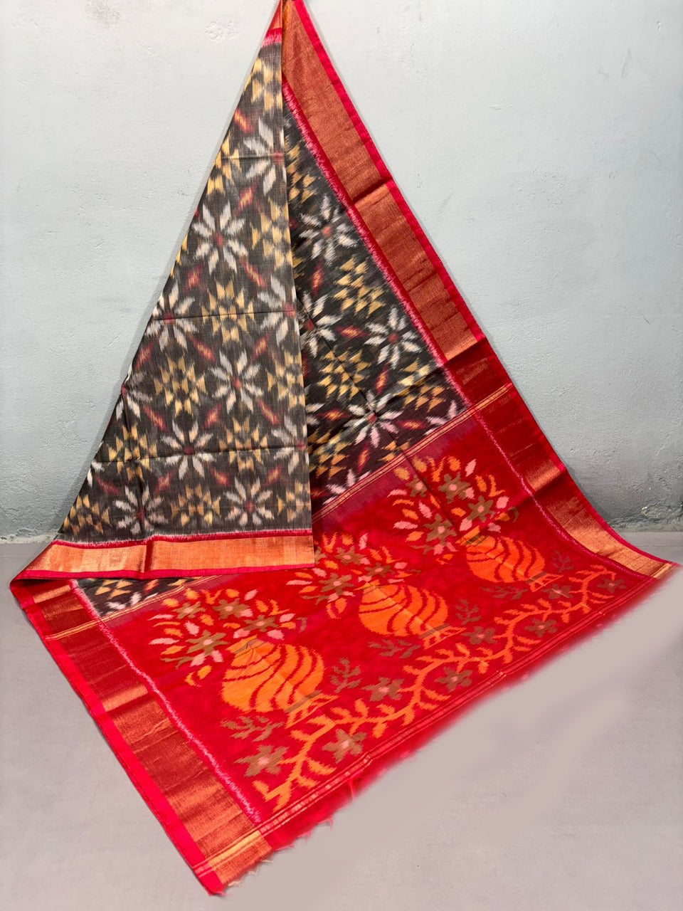 Brown Party Wear Sico Silk Saree Handloom Soft Pattu With Digital Art