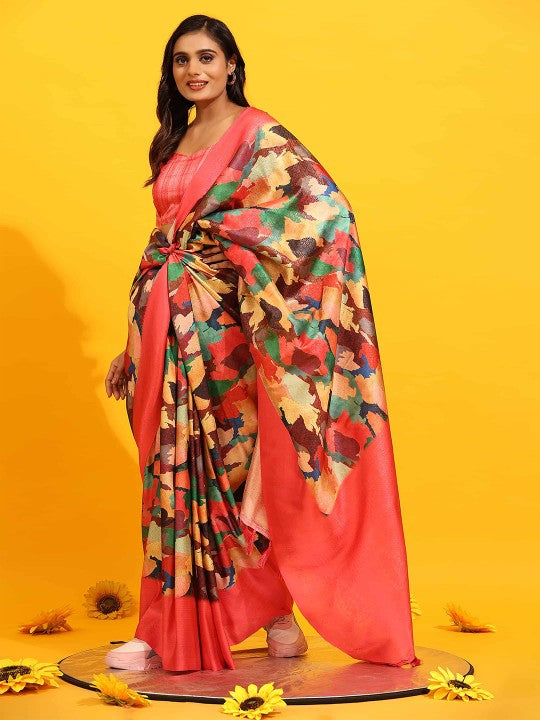 Gorgeous Pink Fancy Saree Digital Printed Traditional Silk