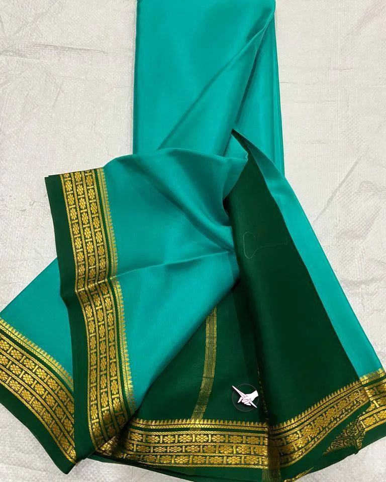 Elegant Crepe Silk Saree Mysore Weave With Traditional Zari Border