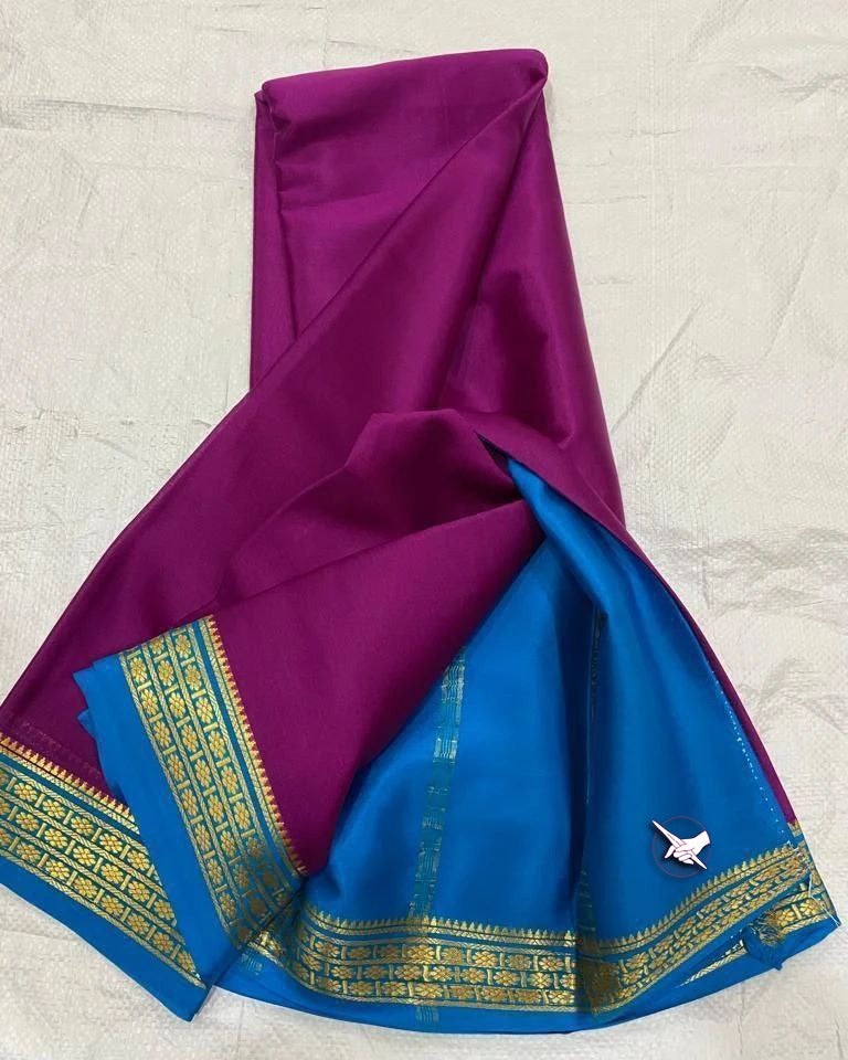 Mysore Plain Silk Saree Traditional Crepe Fabric With Zari Detailing