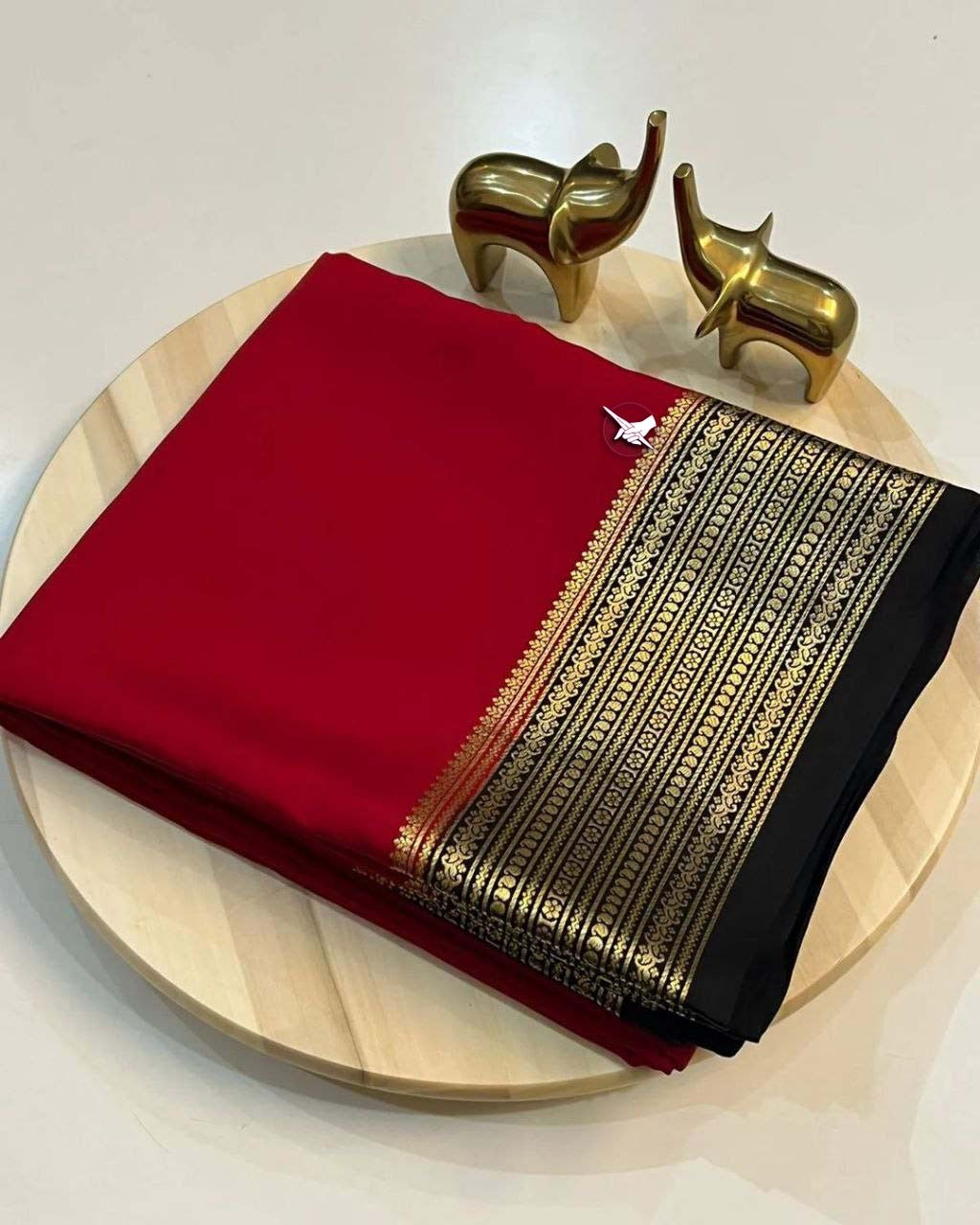 Classic Mysore Silk Crepe Saree Solid Color With Rich Zari Border