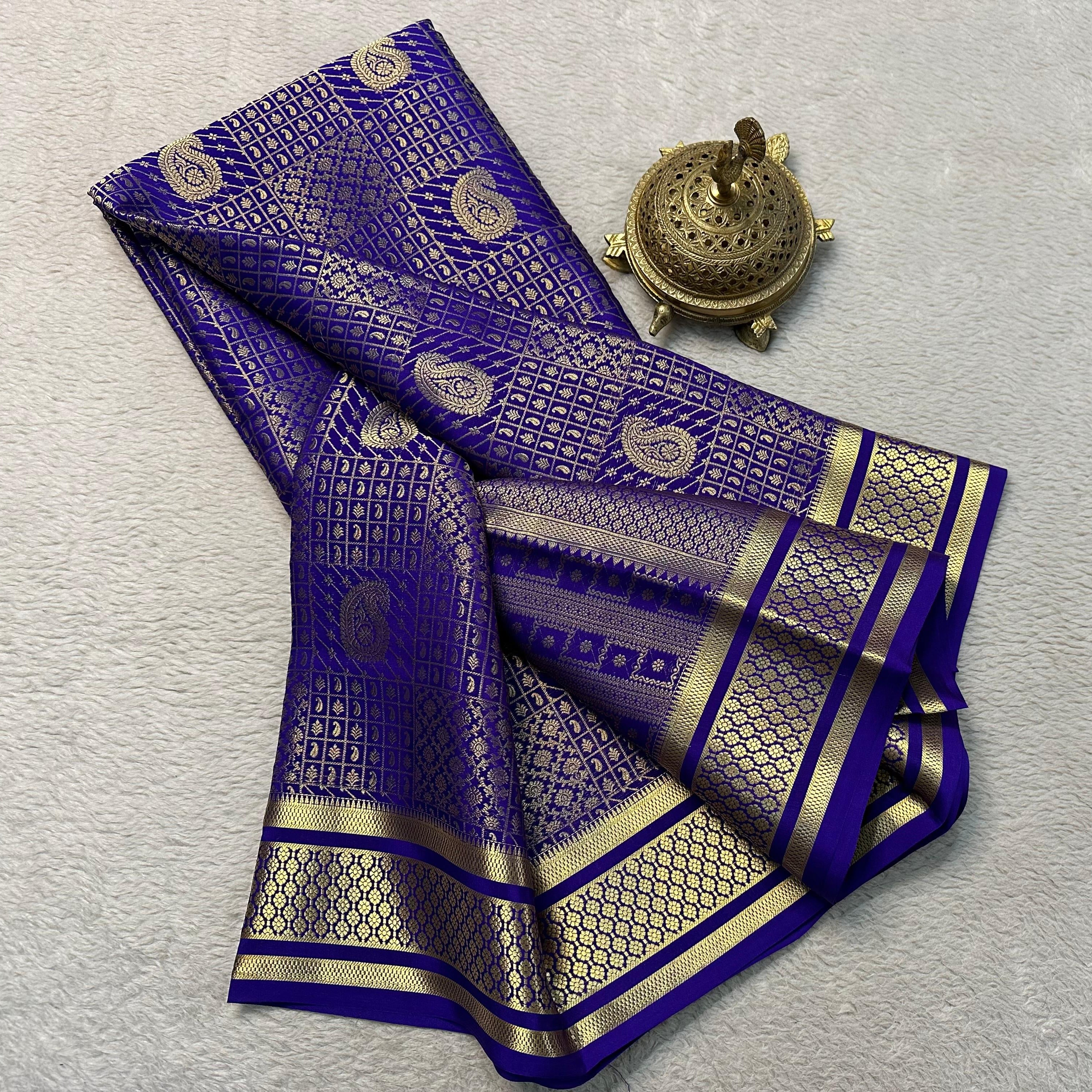 Royal Charm: Stunning Brocade Silk Saree in Purple