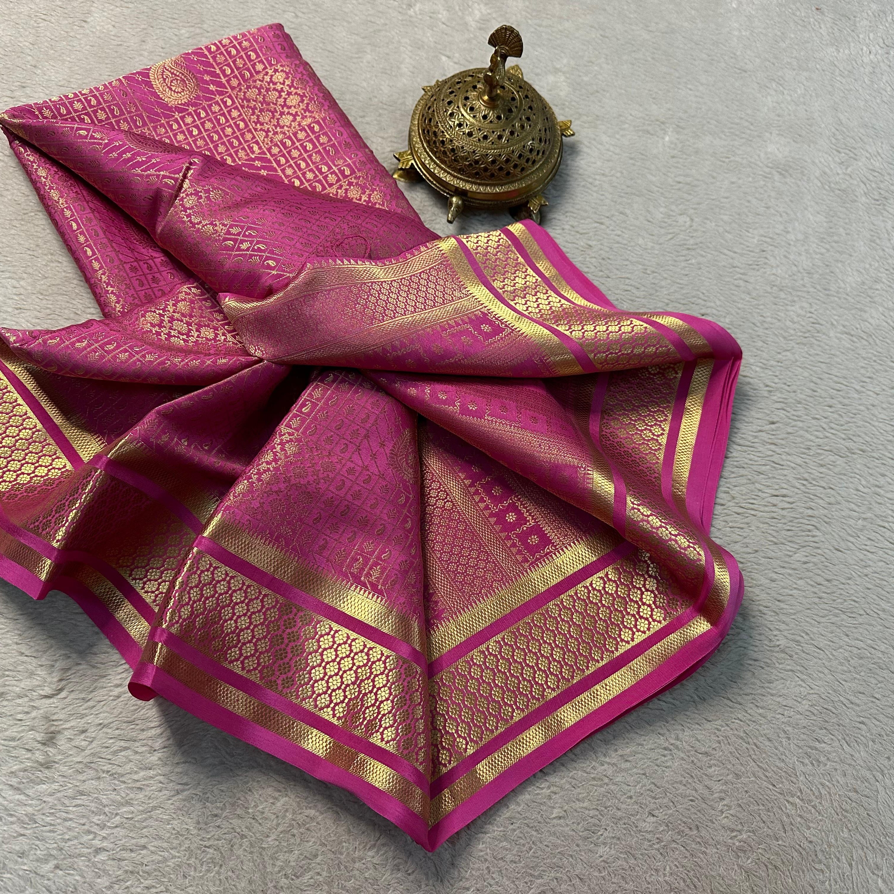 Royal Charm: Stunning Brocade Silk Saree in Pink