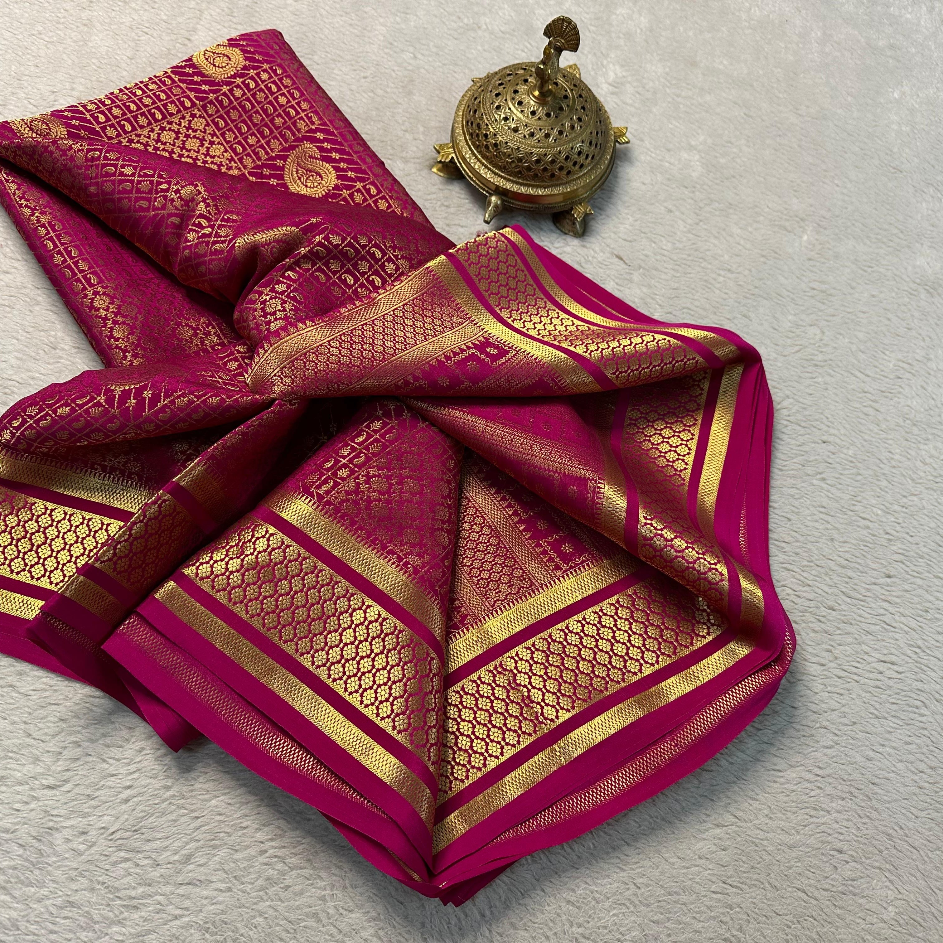 Royal Charm: Stunning Brocade Silk Saree in Magenta