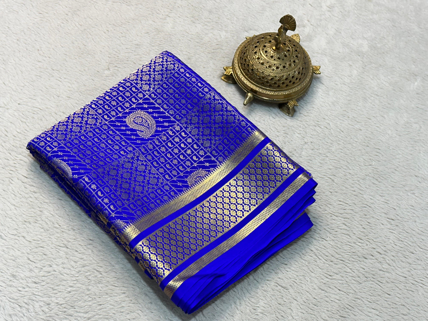 Blue Designer Brocade Silk Saree With Zari Weaving For Traditional Events