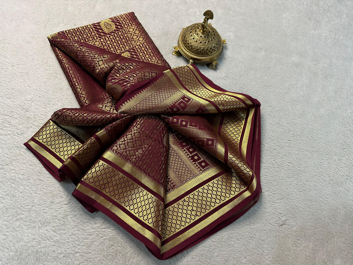 Festive Special Wine Brocade Designer Saree With Heavy Zari Work Sangeet Ready