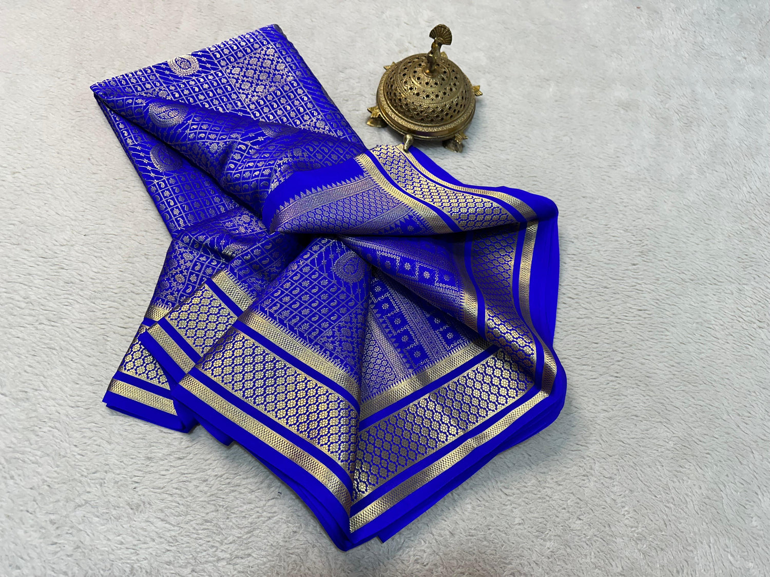 Blue Designer Brocade Silk Saree With Zari Weaving For Traditional Events