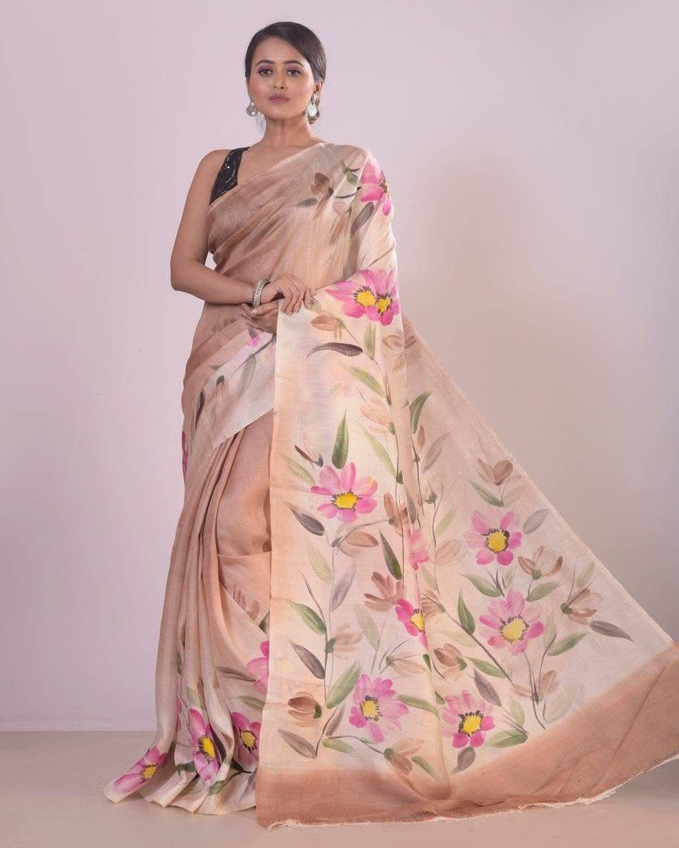 Statement Handprint Pure Silk Saree Classic Style For Women