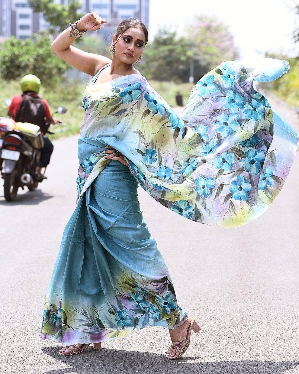 Cultural Elegance Pure Silk Saree With Traditional Handprinted Work