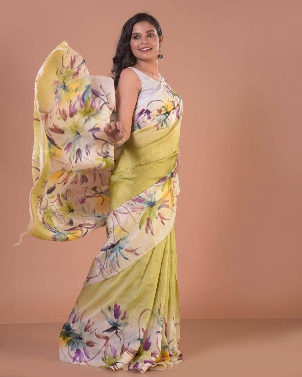 Pure Silk Saree With Heritage Handprint Motifs Traditional Indian Wear