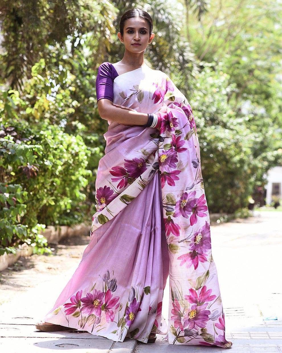 Exclusive Handprint Work On Pure Silk Saree Celebratory Indian Fashion