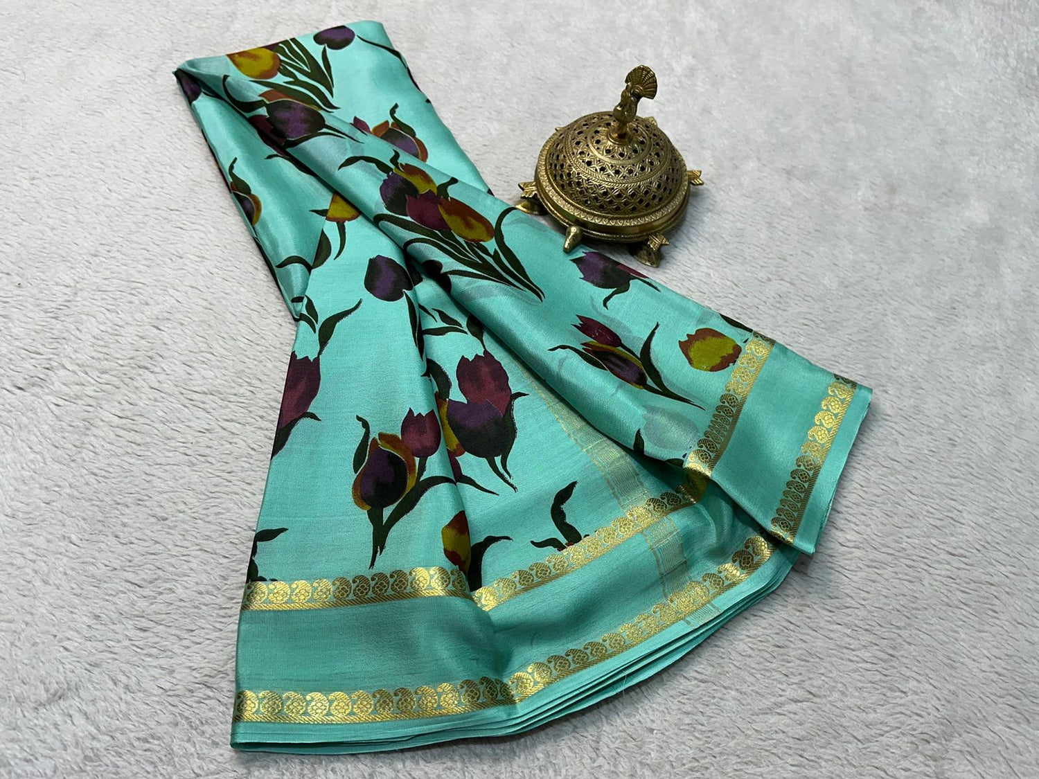 Graceful Printed Mysore Crepe Saree For Functions And Parties Ethnic Style