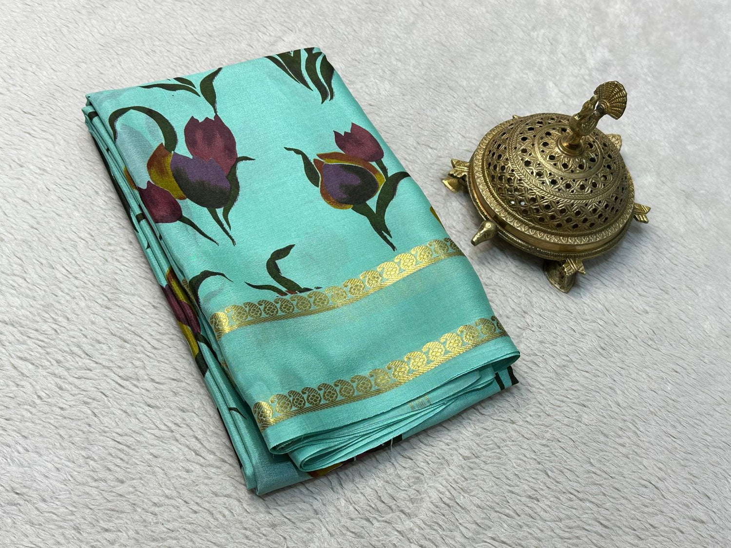 Graceful Printed Mysore Crepe Saree For Functions And Parties Ethnic Style