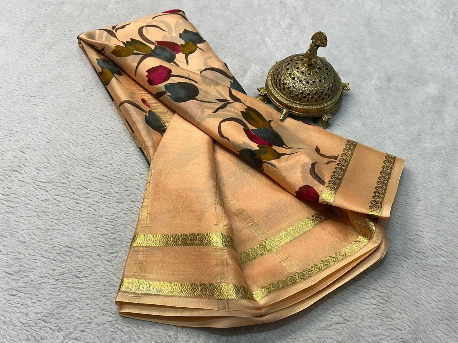 Classic Printed Mysore Silk Saree In Crepe Finish Traditional And Fancy Look