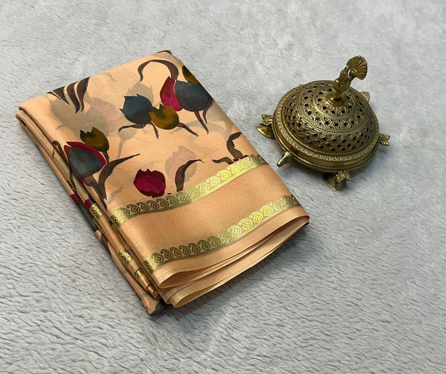 Classic Printed Mysore Silk Saree In Crepe Finish Traditional And Fancy Look