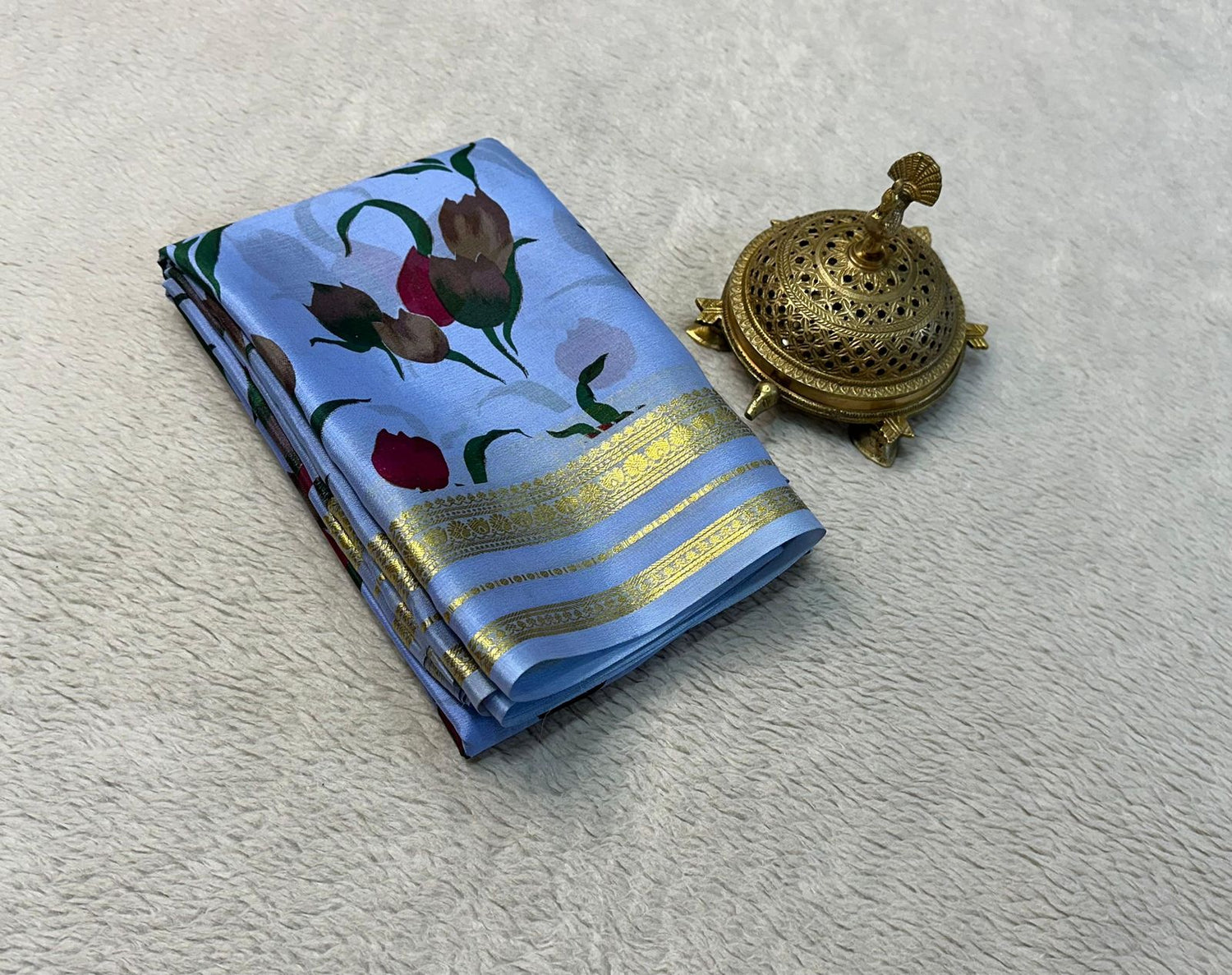 Floral Grace: Semi Crepe Mysore Silk Sarees