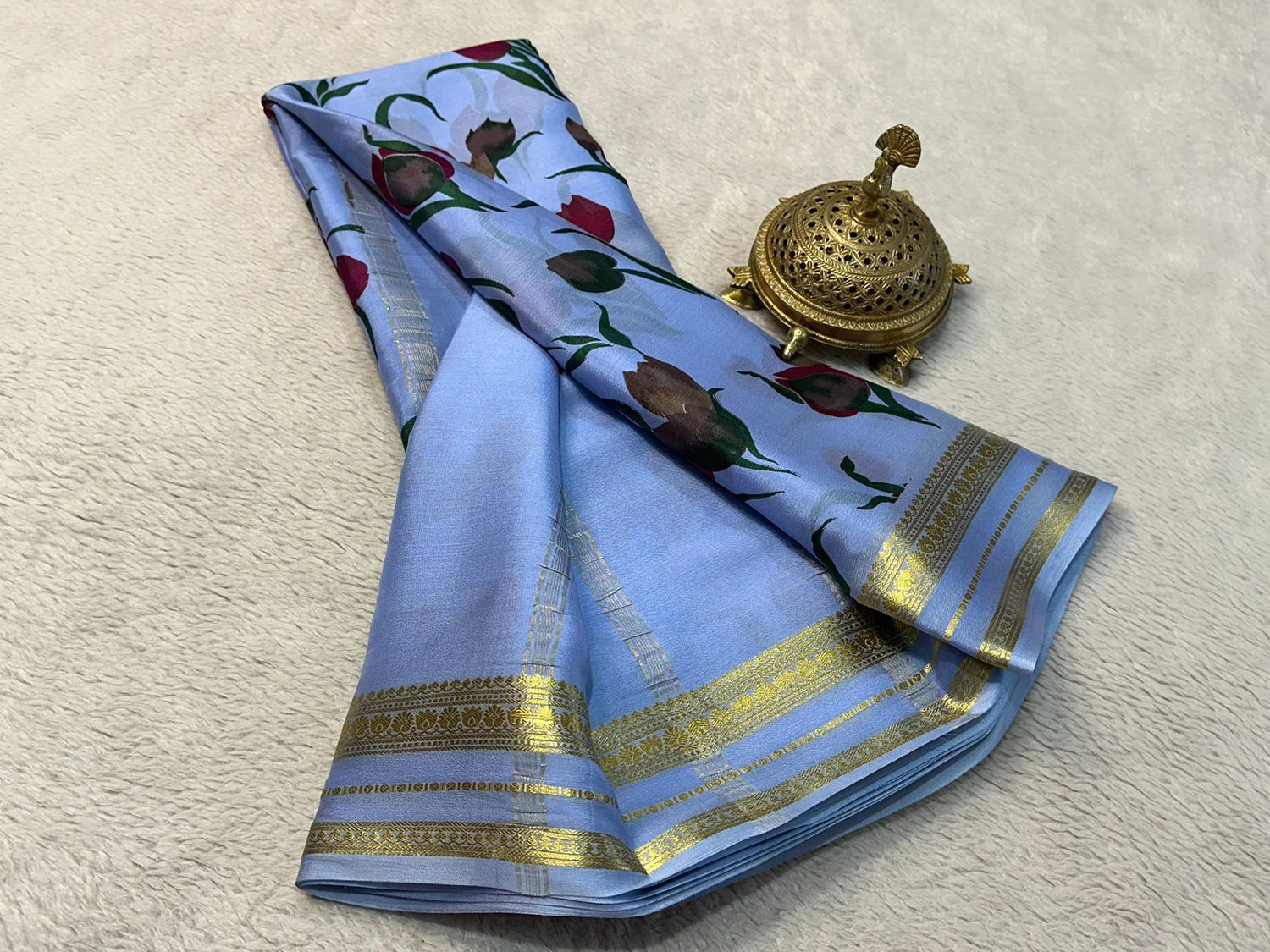 Glam Mysore Silk Saree With Printed Design Elegant Crepe Texture For Special Events