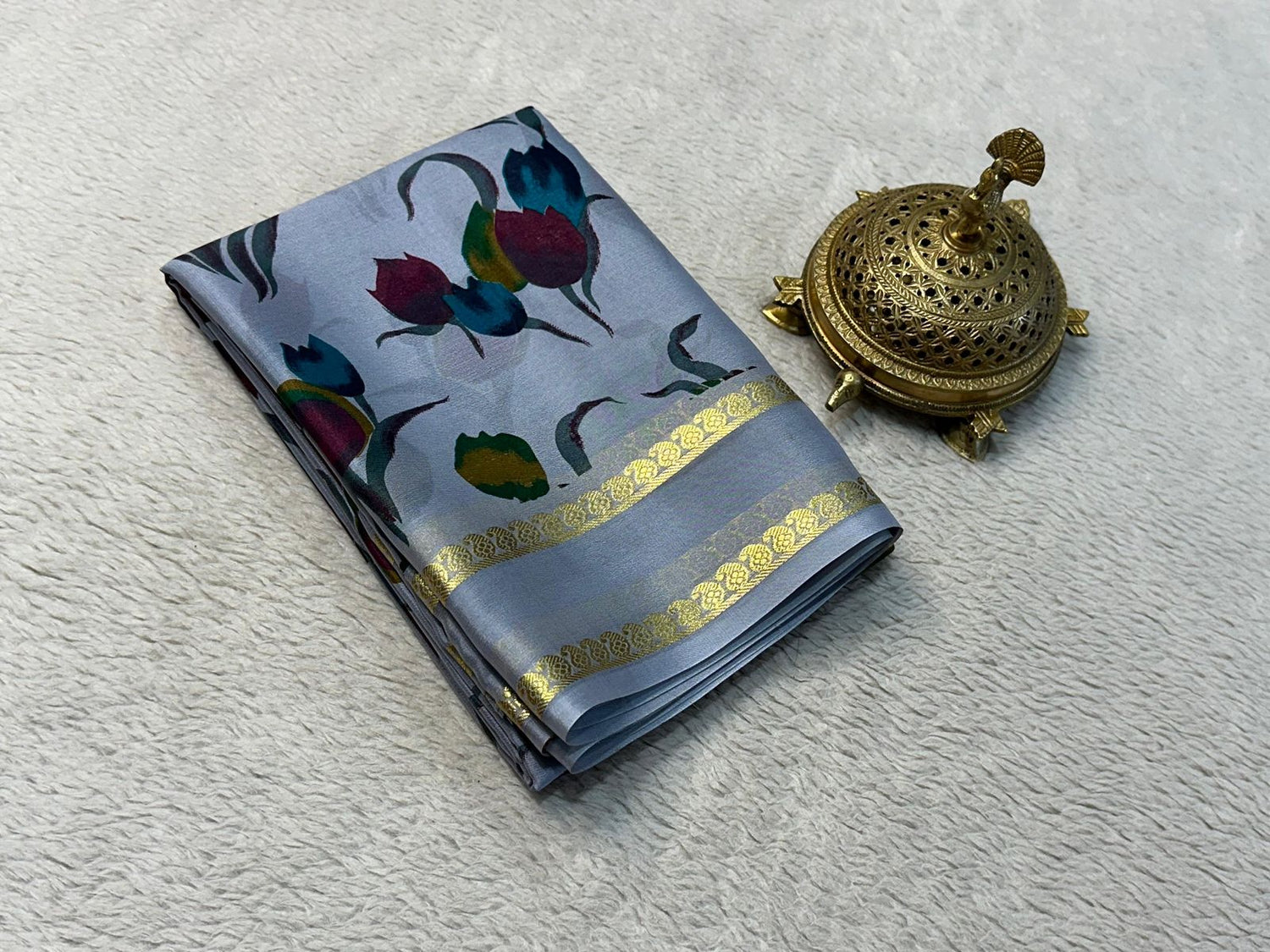 Vibrant Traditional Mysore Crepe Saree With Printed Patterns Fancy Collection