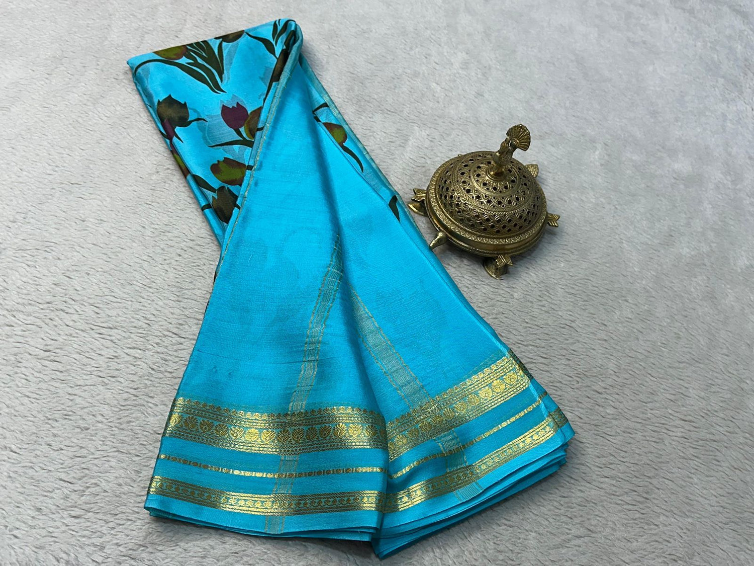 Designer Style Mysore Silk Saree In Crepe With Beautiful Print Detailing