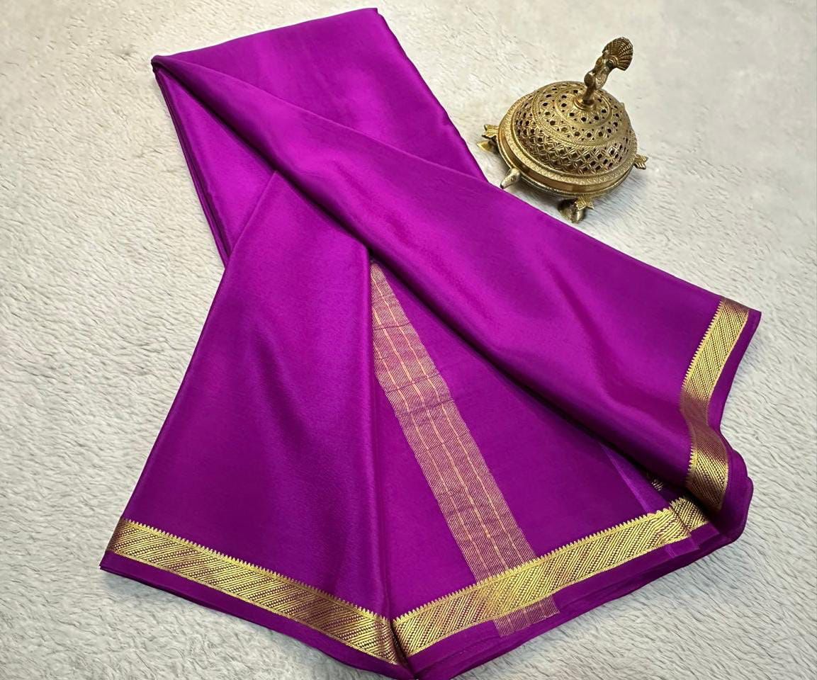 Magenta Classic Plain Mysore Crepe Saree With Subtle Zari Highlights