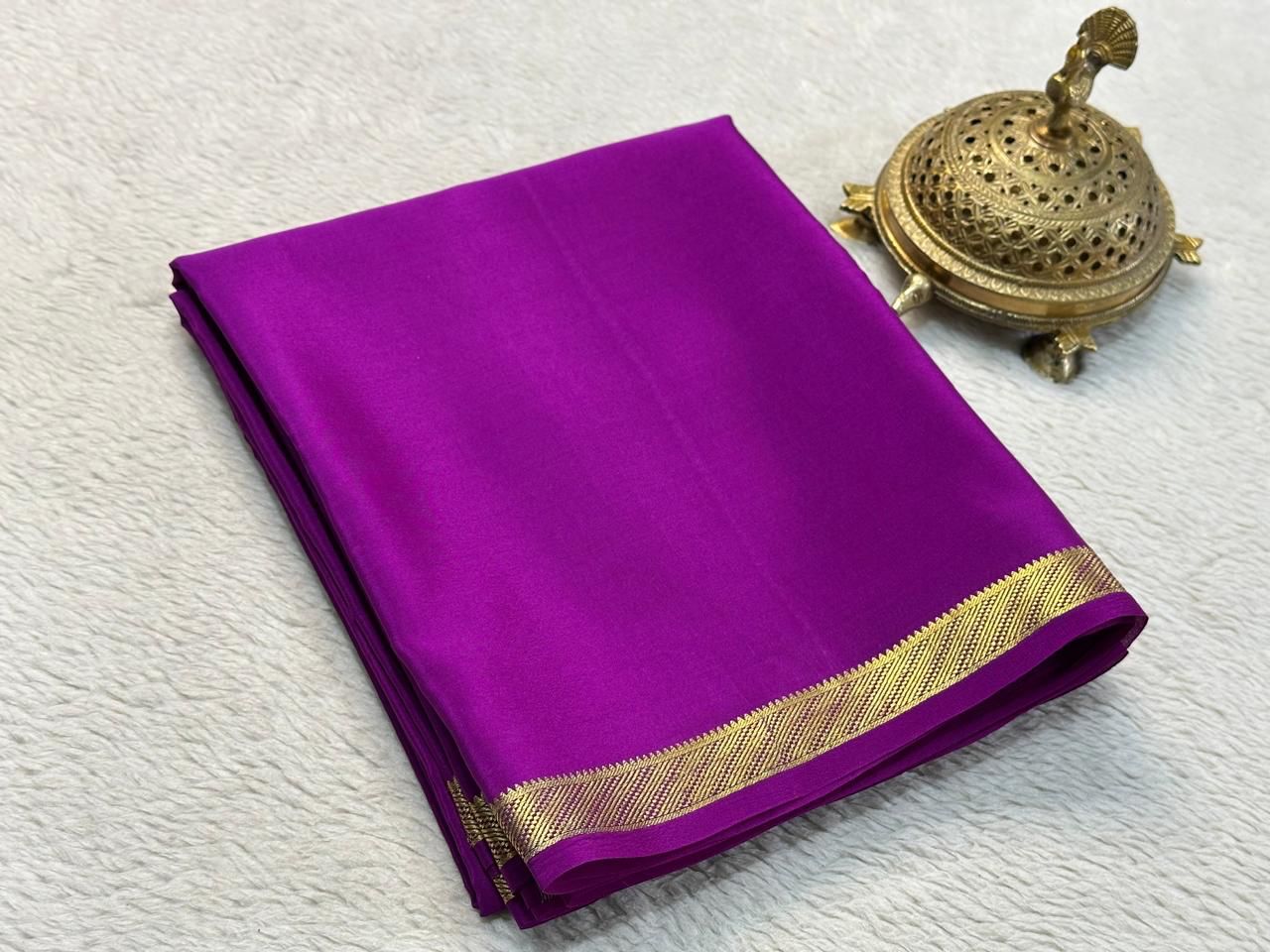 Magenta Classic Plain Mysore Crepe Saree With Subtle Zari Highlights