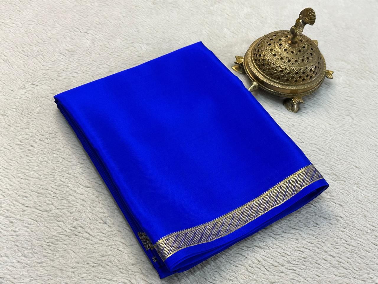 Regal Mysore Crepe Silk Saree In Royal Blue With Contrasting Zari Border