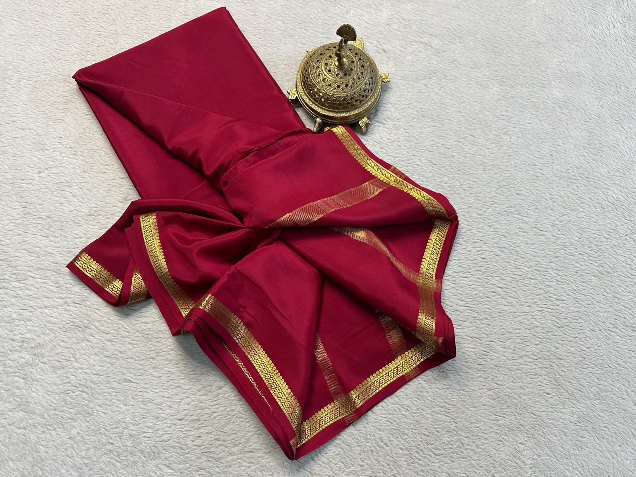 Minimalist Zari Border Mysore Crepe Silk Saree In Red Traditional Appeal