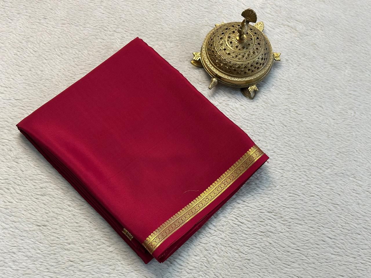 Minimalist Zari Border Mysore Crepe Silk Saree In Red Traditional Appeal