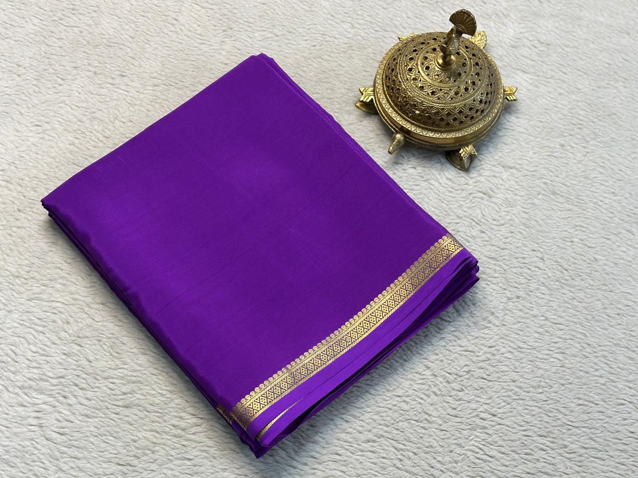 Soft And Lustrous Mysore Crepe Silk Saree In Light Purple With Simple Zari Accents